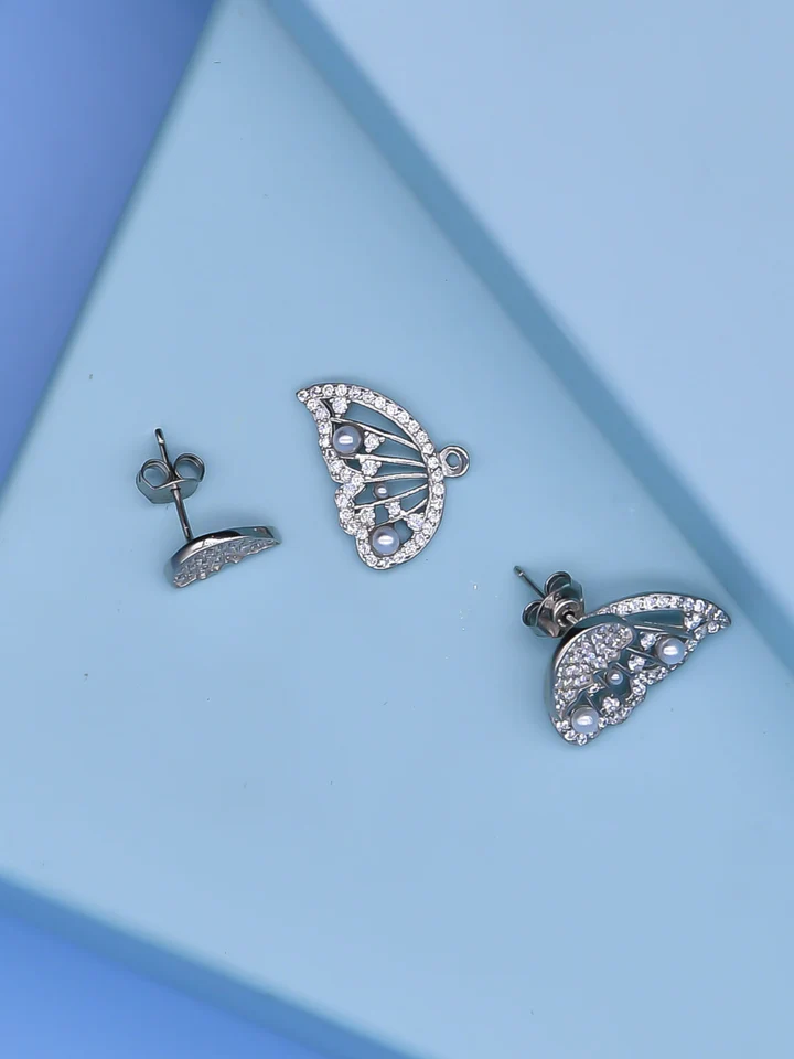 Tiny Flutter Swarovski Zircon & Pearl Earrings