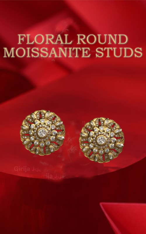 Floral Round Moissanite Studs WB Floral Round Moissanite Studs WB